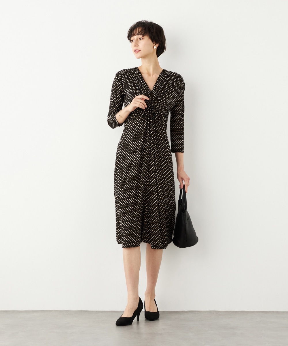 プチ幾何学プリントジャージワンピース