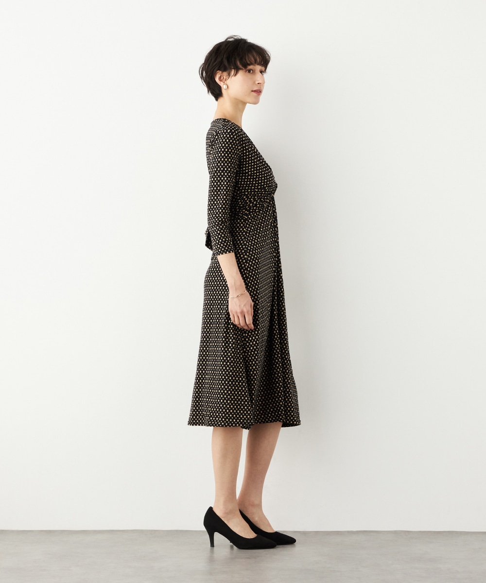 プチ幾何学プリントジャージワンピース