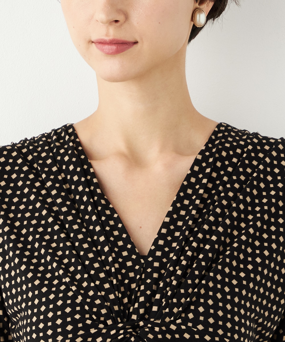 プチ幾何学プリントジャージワンピース