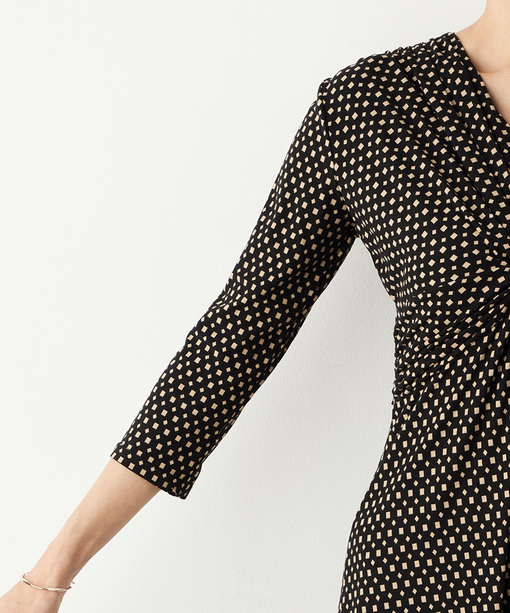 プチ幾何学プリントジャージワンピース