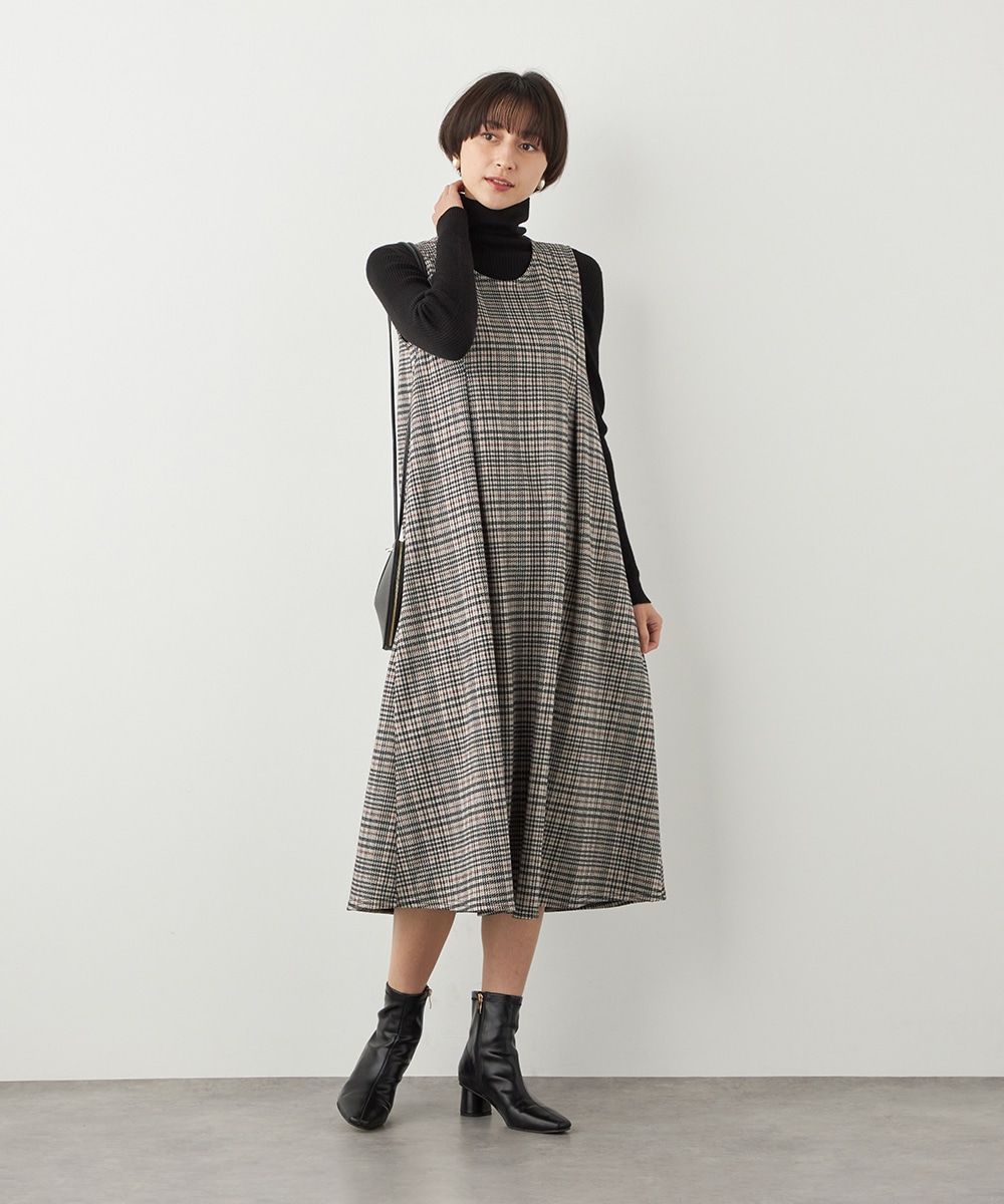 ラメ千鳥Aラインワンピース