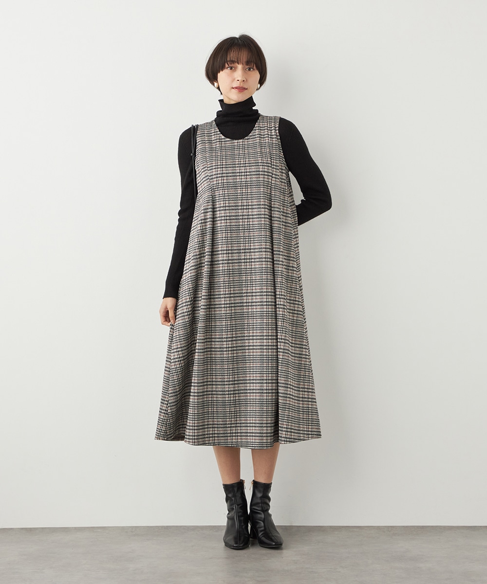 ラメ千鳥Aラインワンピース