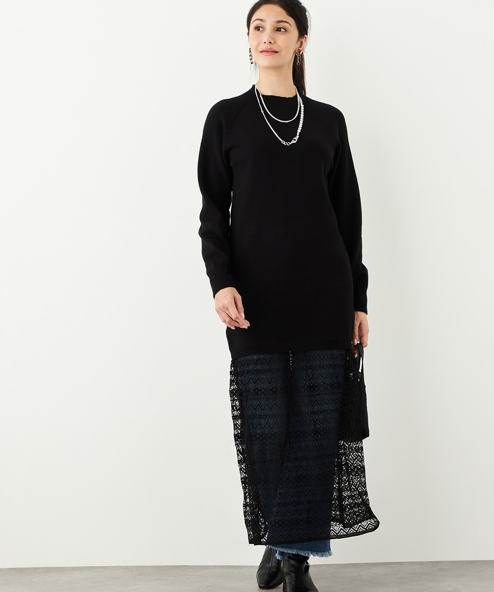 レース切り替えニットワンピース