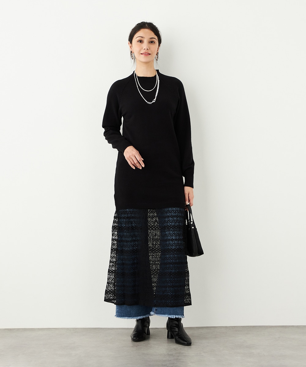 レース切り替えニットワンピース