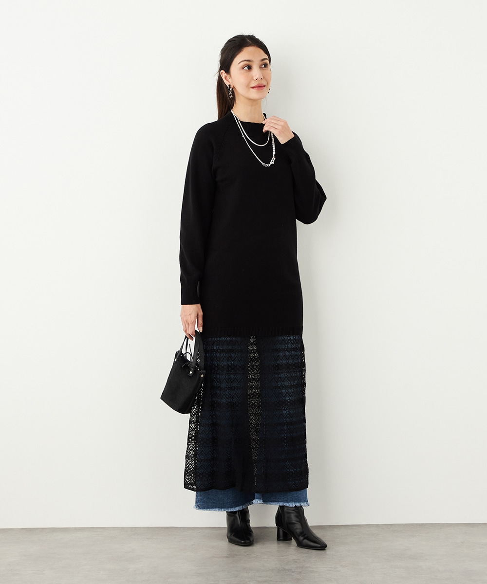 レース切り替えニットワンピース