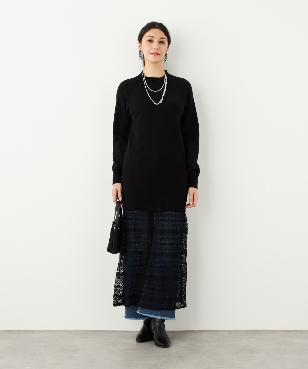 レース切り替えニットワンピース