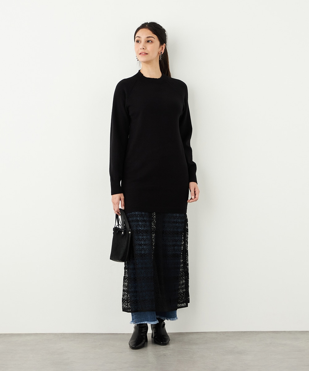 レース切り替えニットワンピース