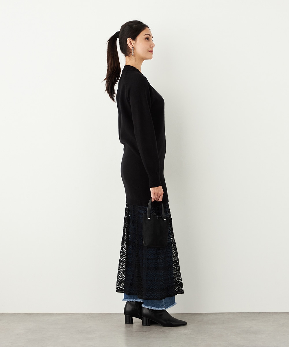 レース切り替えニットワンピース