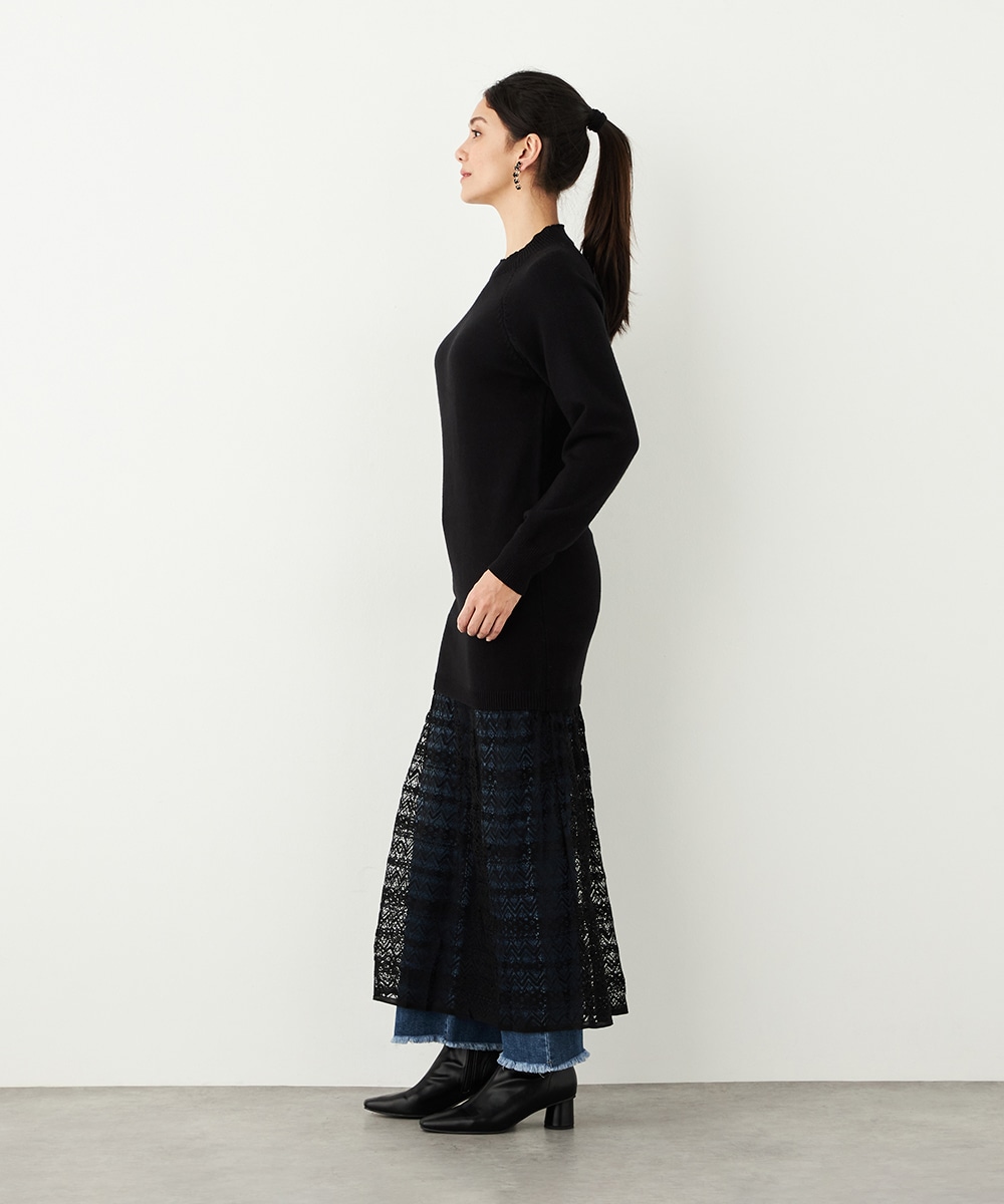 レース切り替えニットワンピース