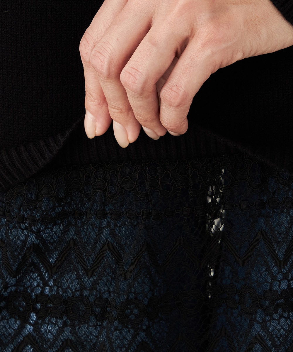 レース切り替えニットワンピース