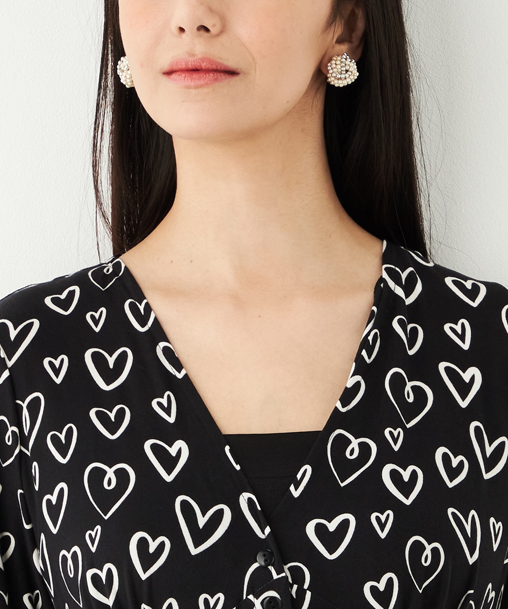 モノトーンハートプリントジャージワンピース