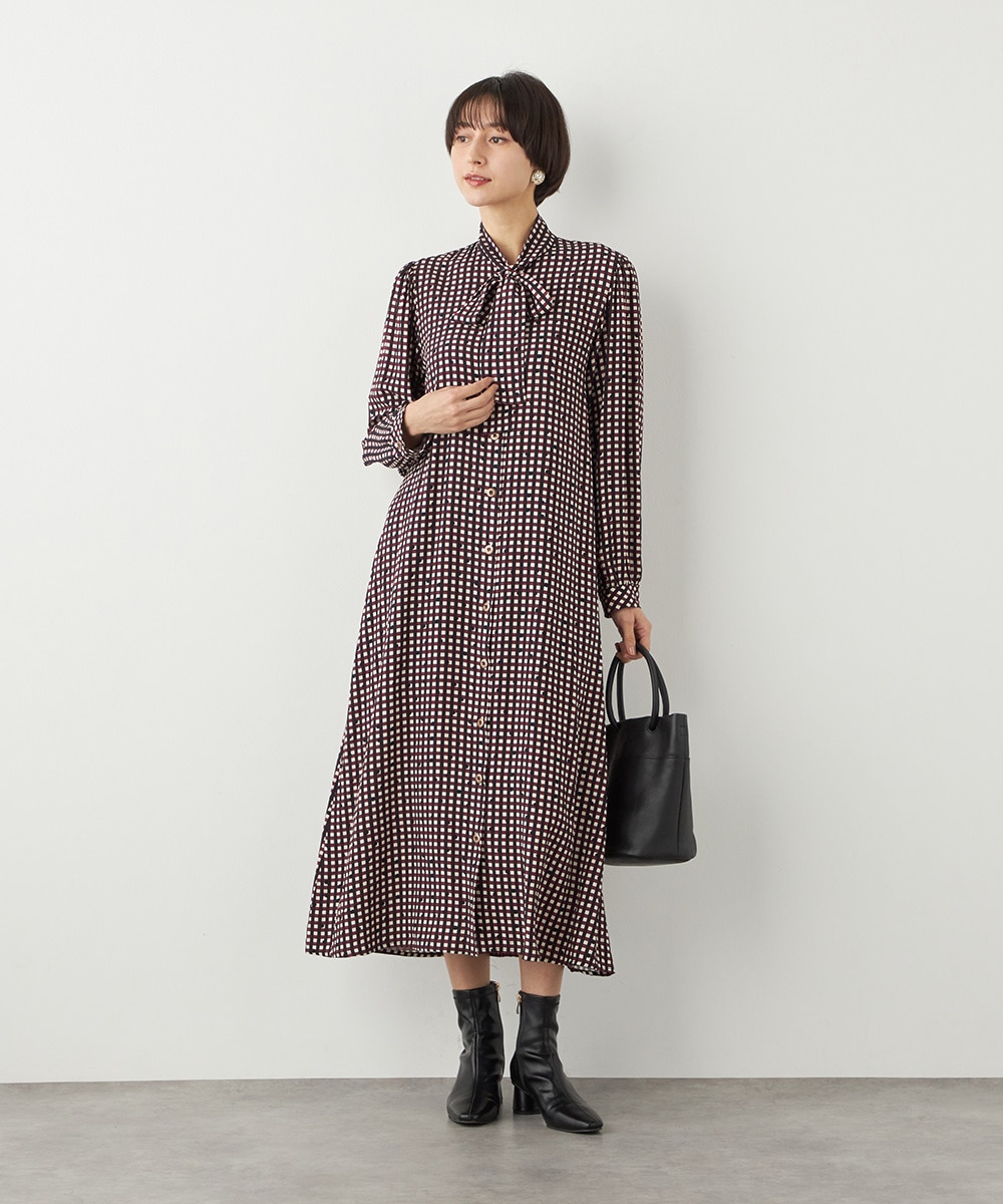 チェックドットボウタイワンピース