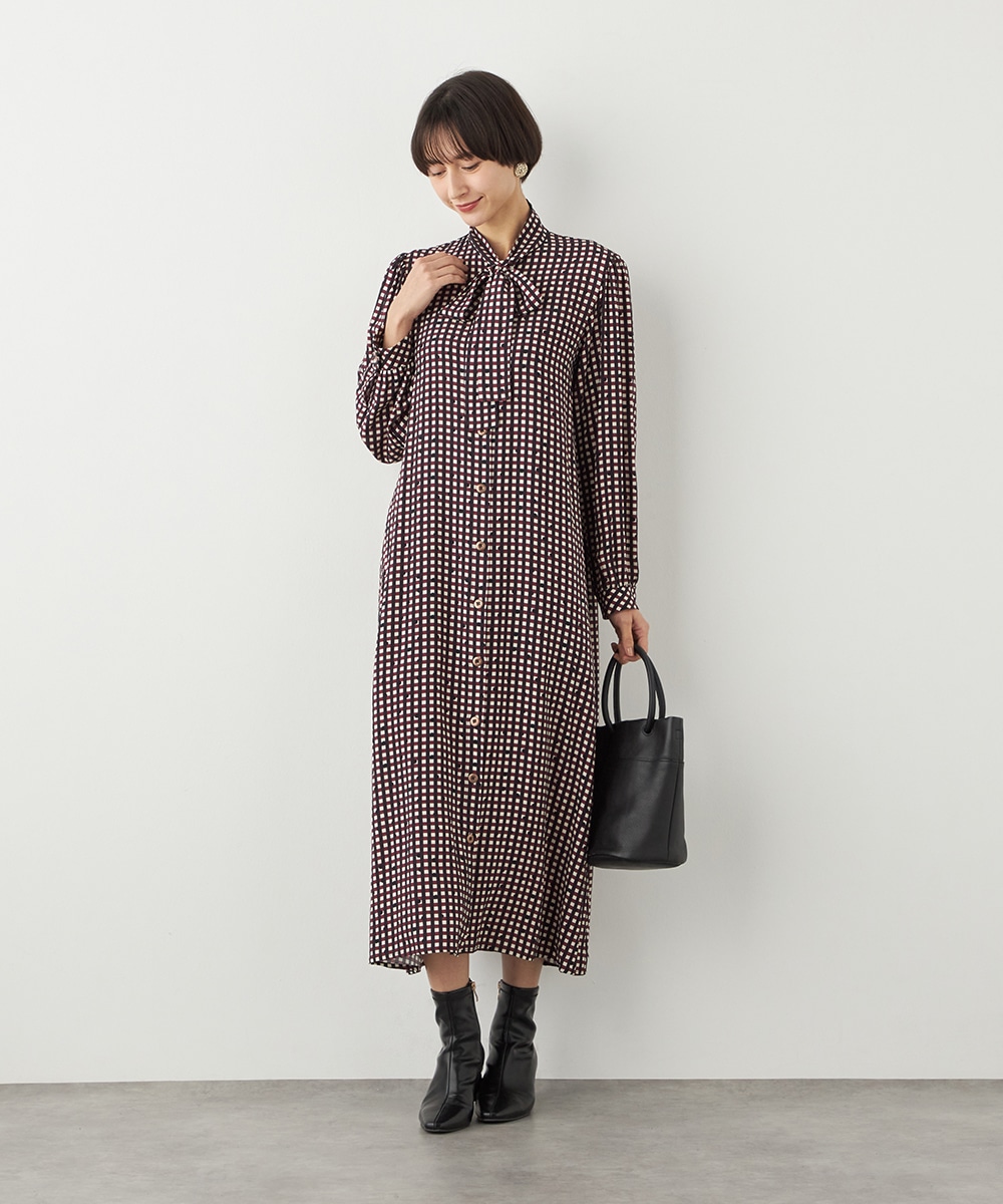 チェックドットボウタイワンピース