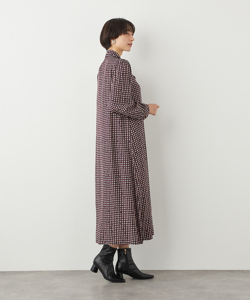 チェックドットボウタイワンピース