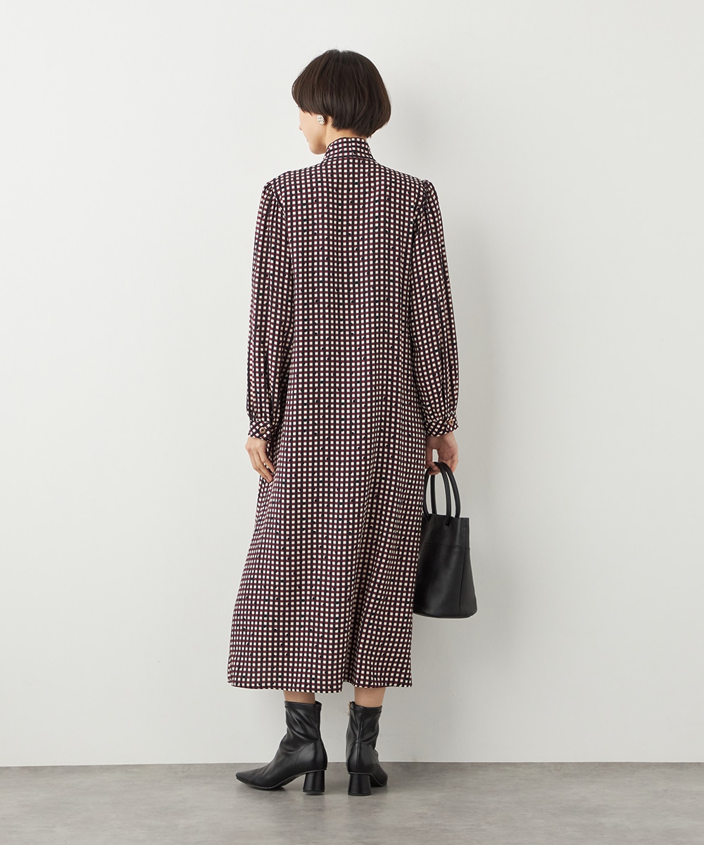 チェックドットボウタイワンピース