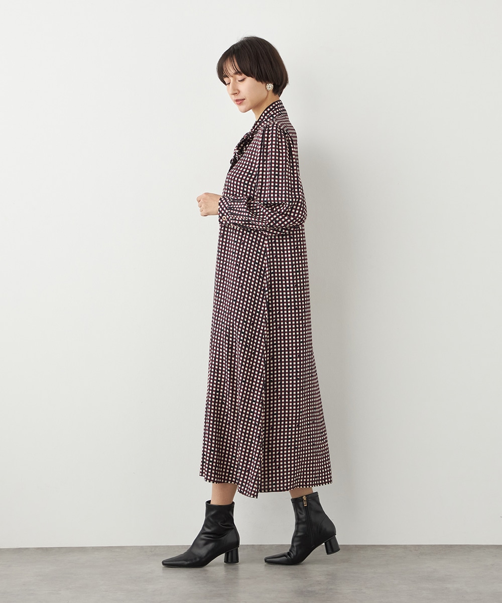 チェックドットボウタイワンピース