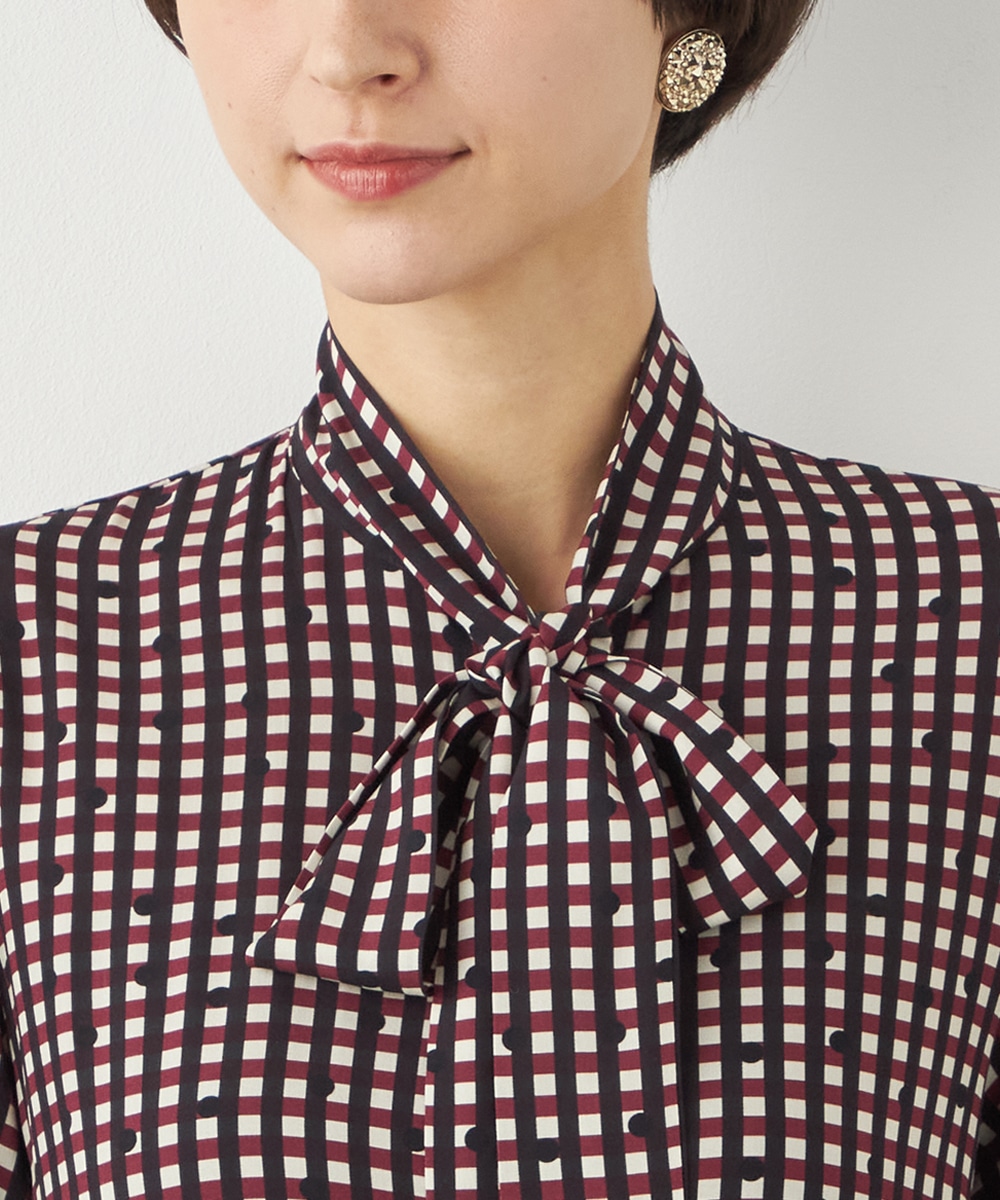 チェックドットボウタイワンピース