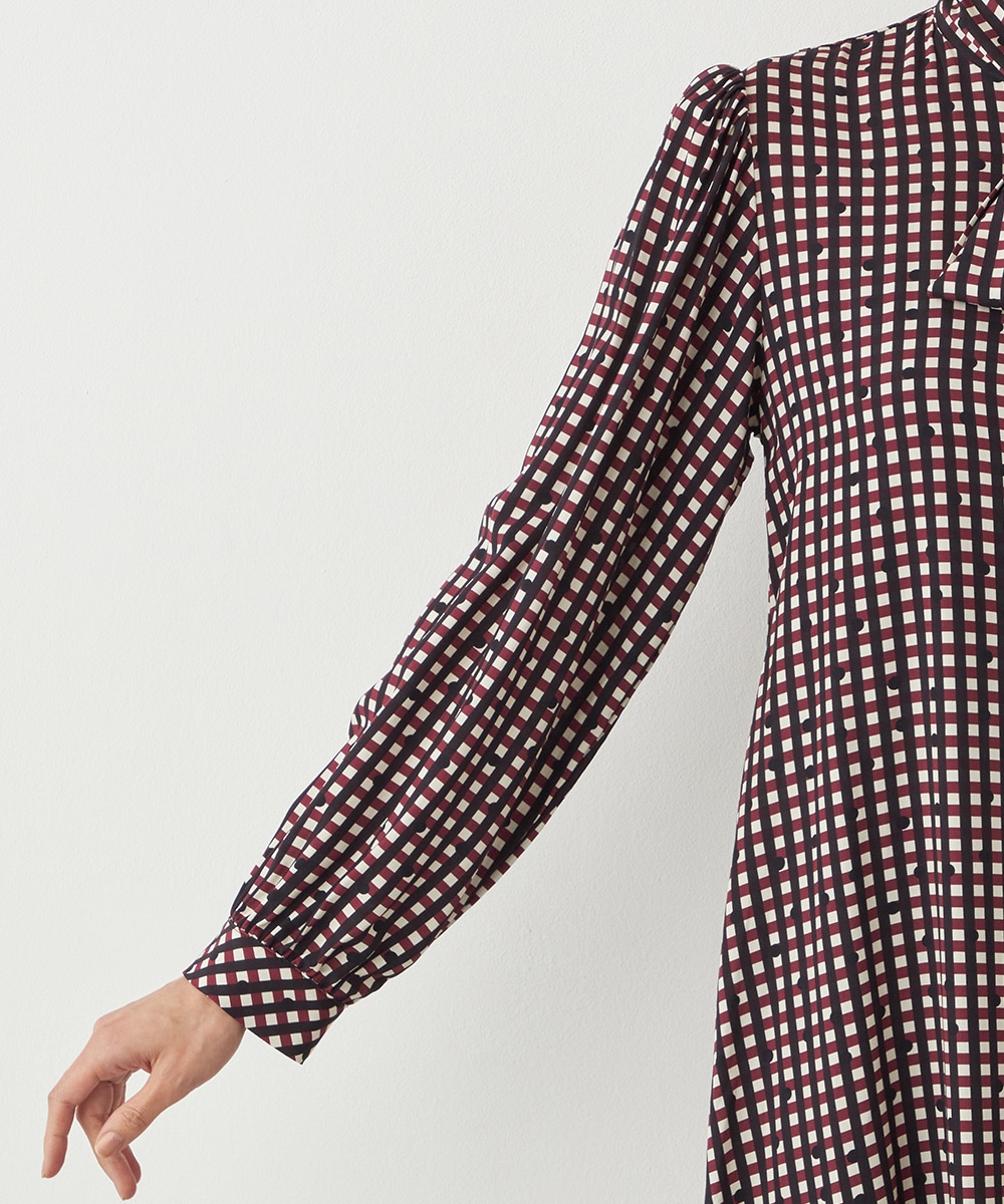 チェックドットボウタイワンピース