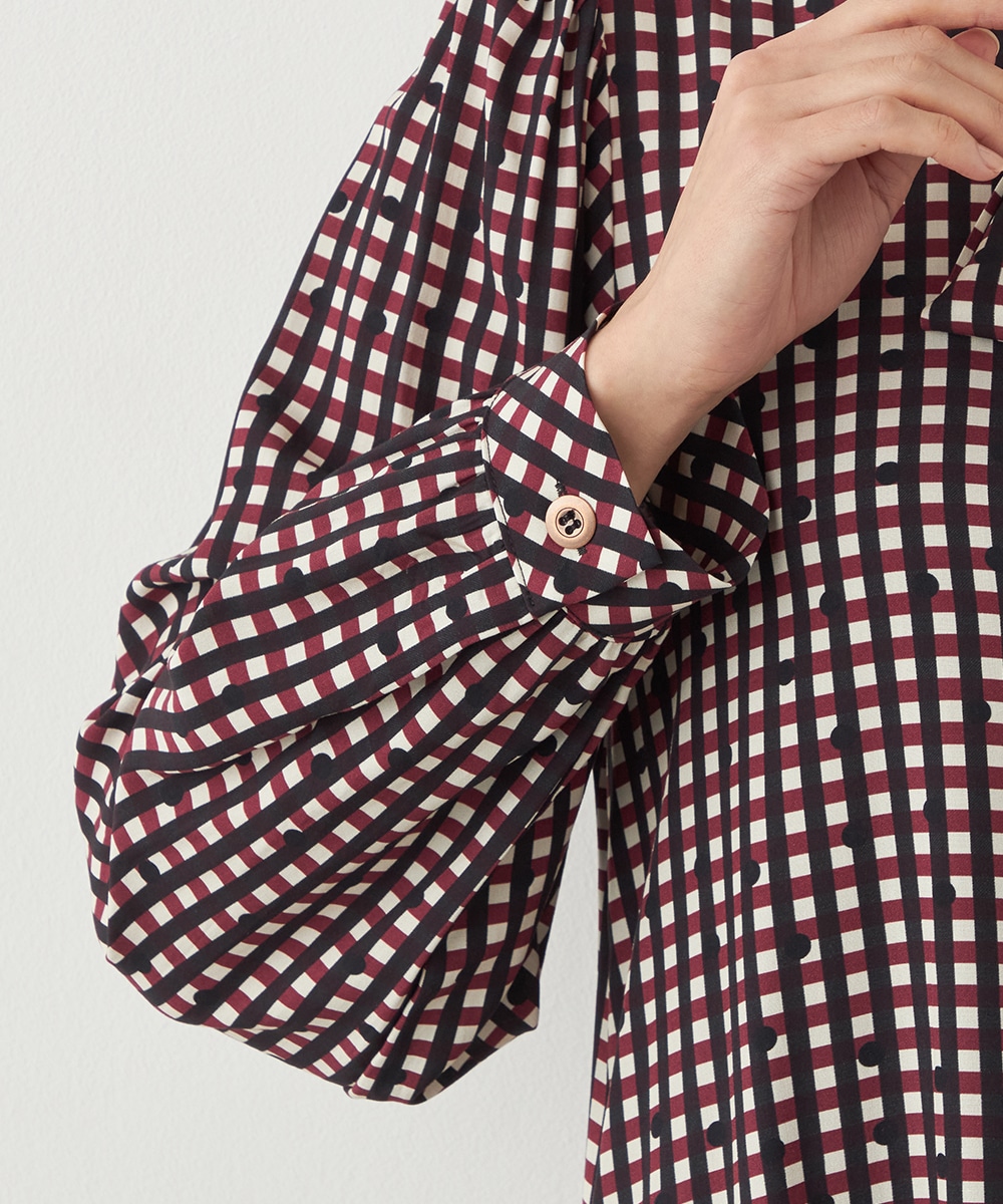 チェックドットボウタイワンピース