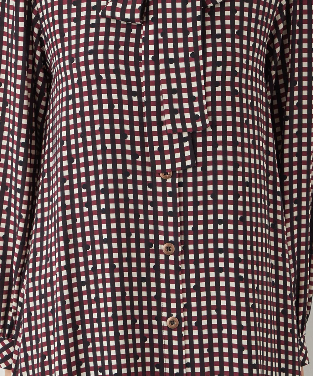 チェックドットボウタイワンピース