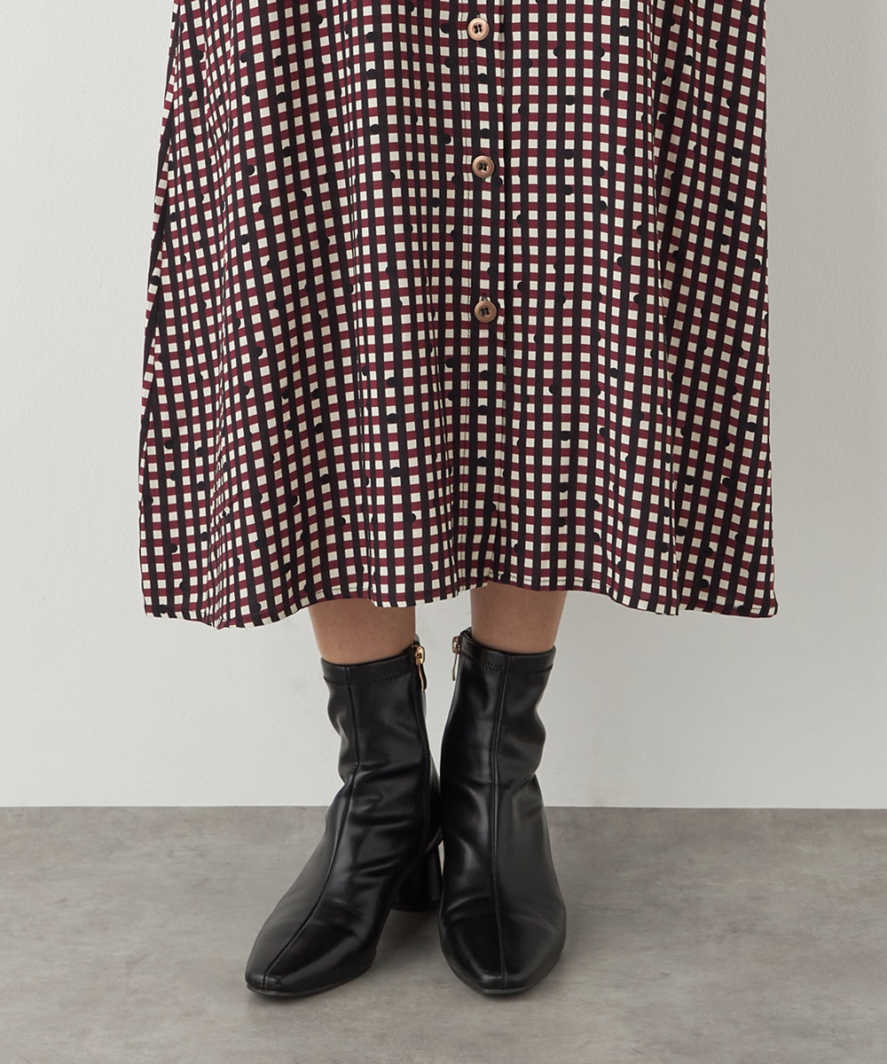 チェックドットボウタイワンピース