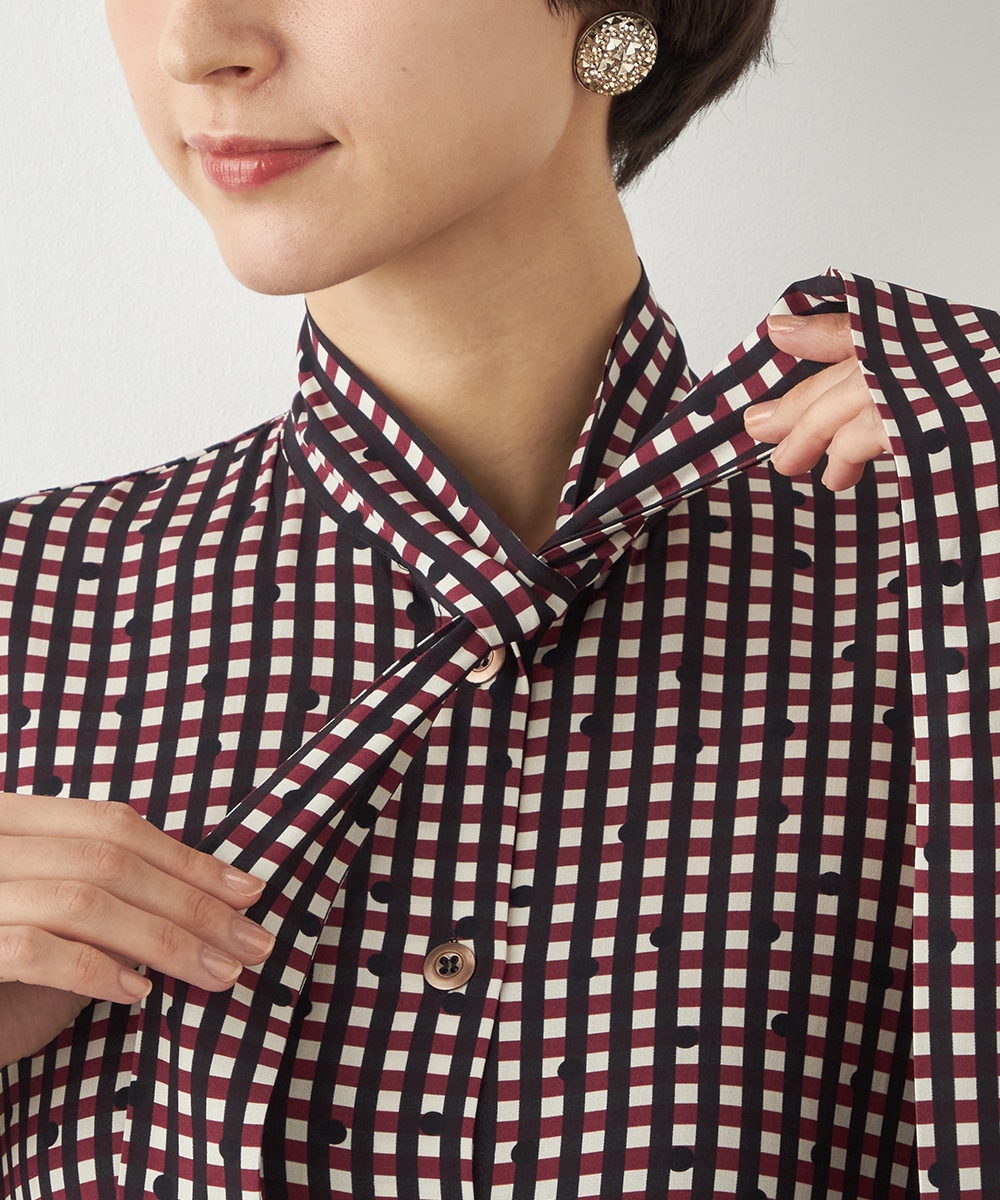 チェックドットボウタイワンピース