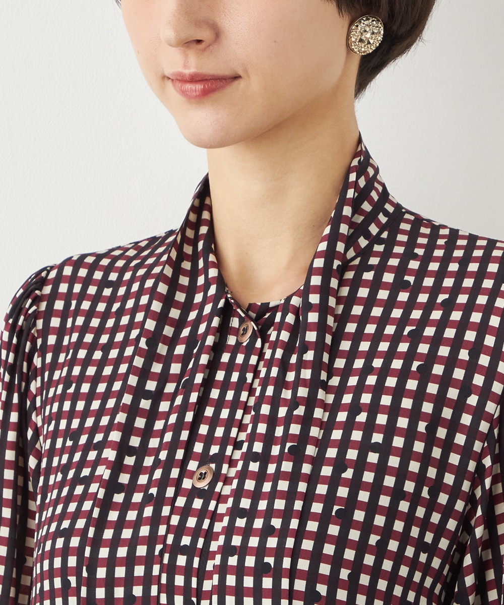 チェックドットボウタイワンピース