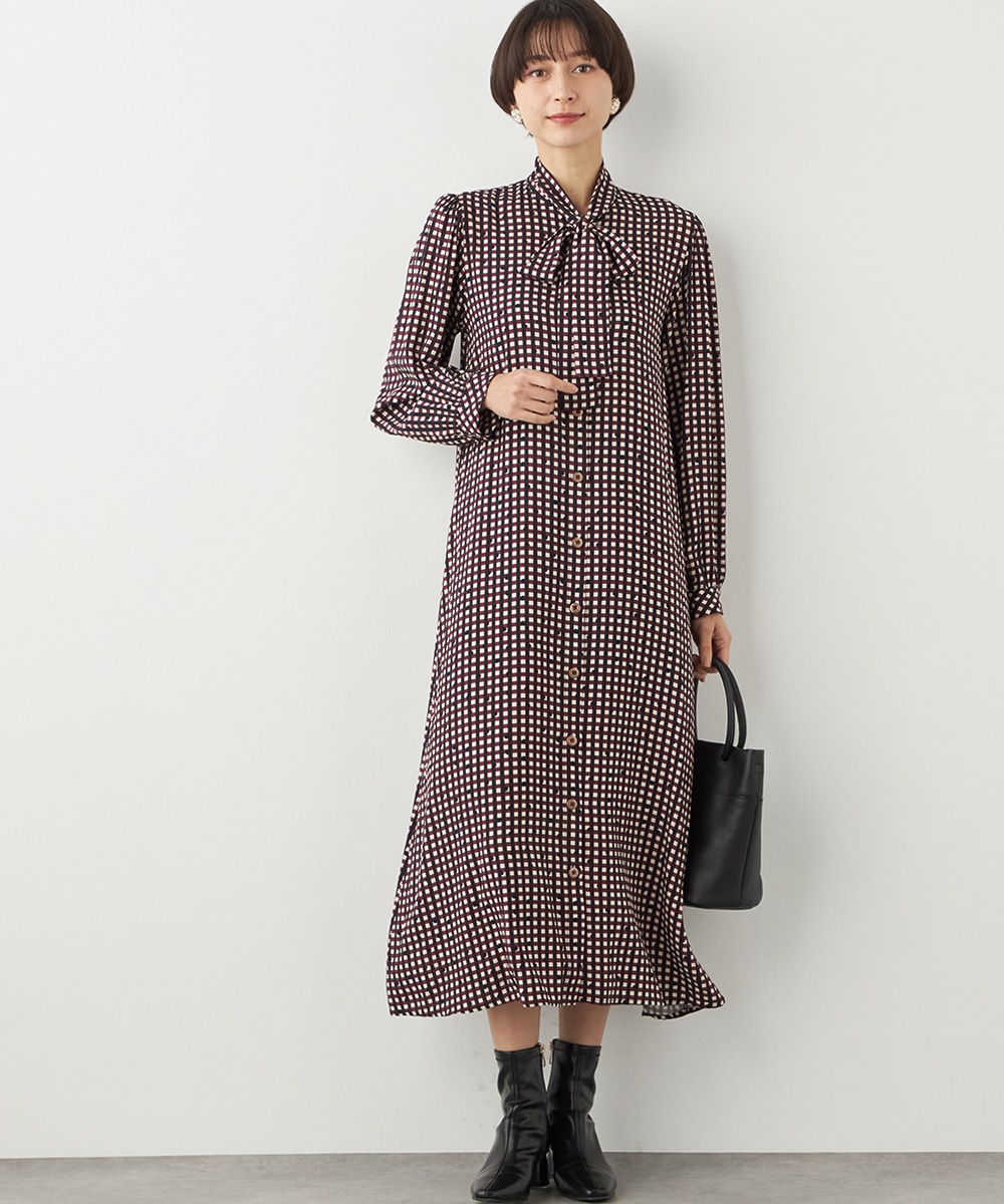チェックドットボウタイワンピース