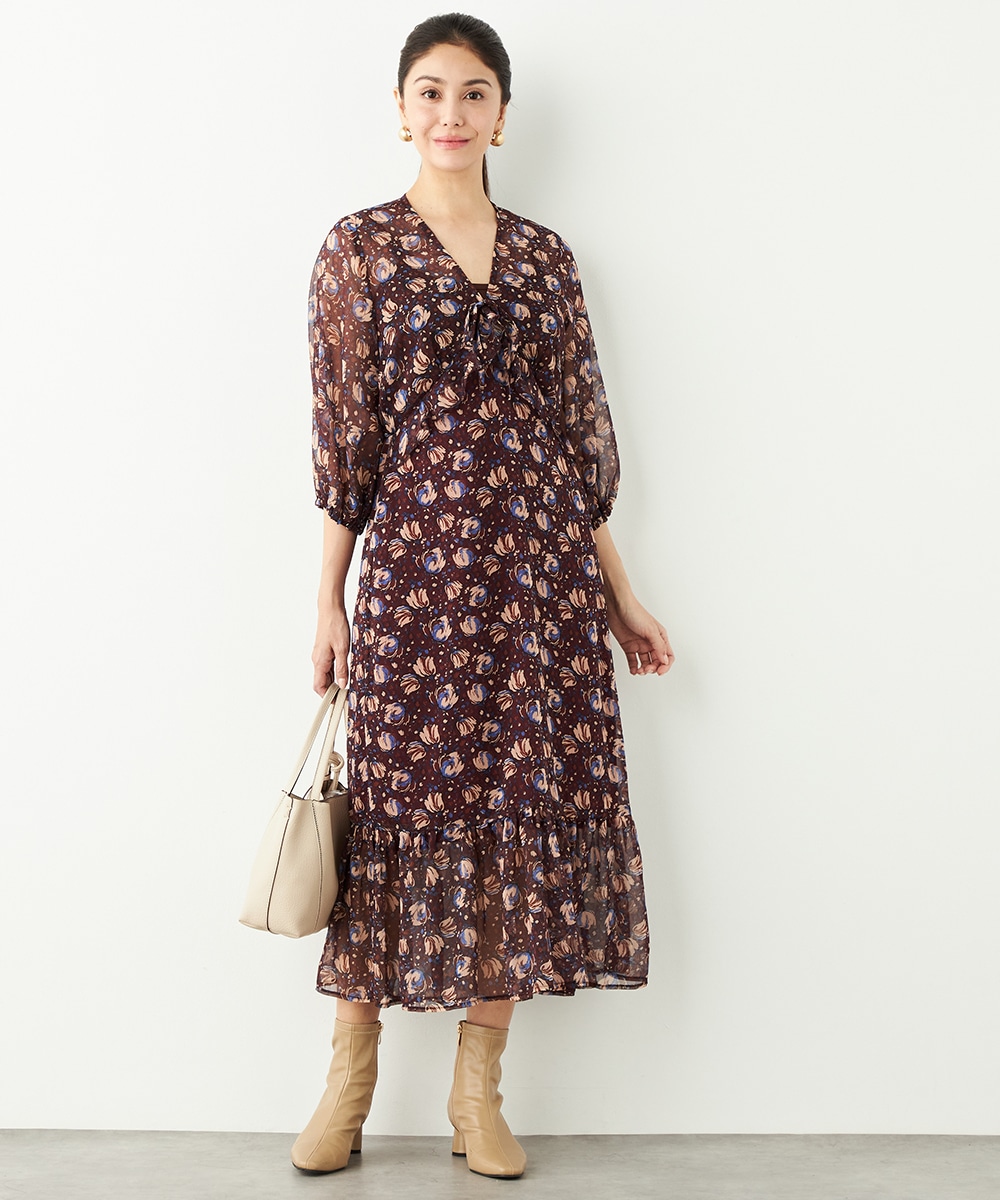 フラワーフリルロングワンピース