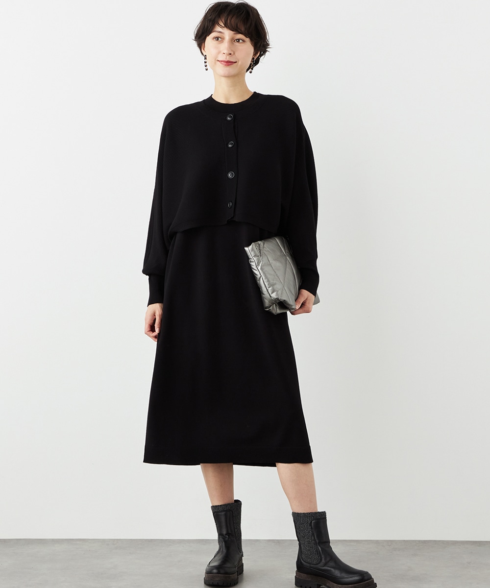カーディガン付きニットワンピース