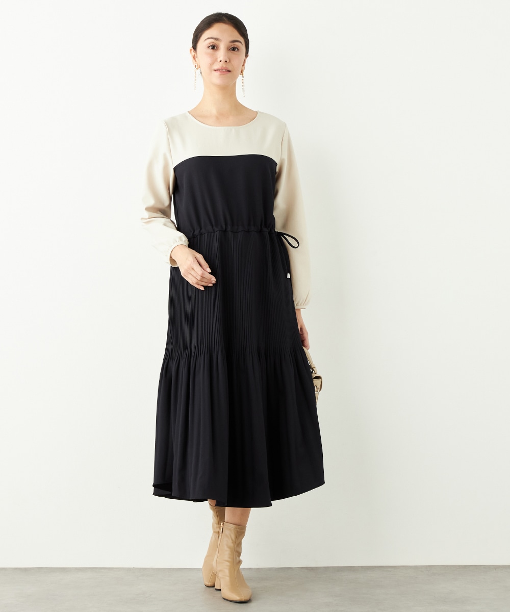 バイカラープリーツワンピース