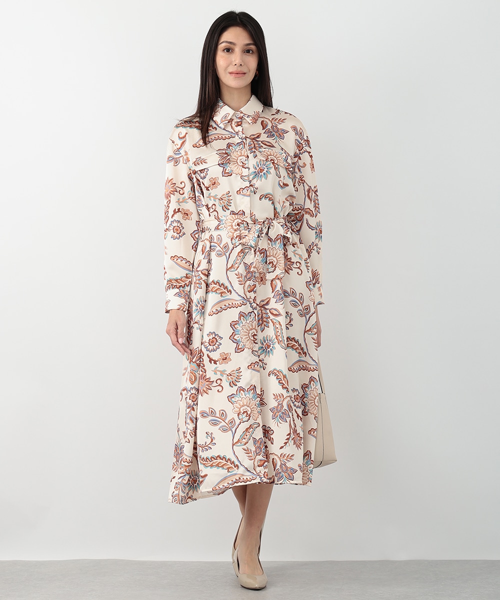 ボタニカルプリントシャツワンピース