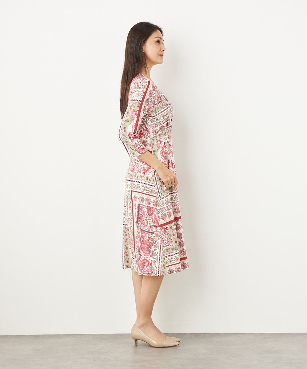 スカーフプリントジャージワンピース