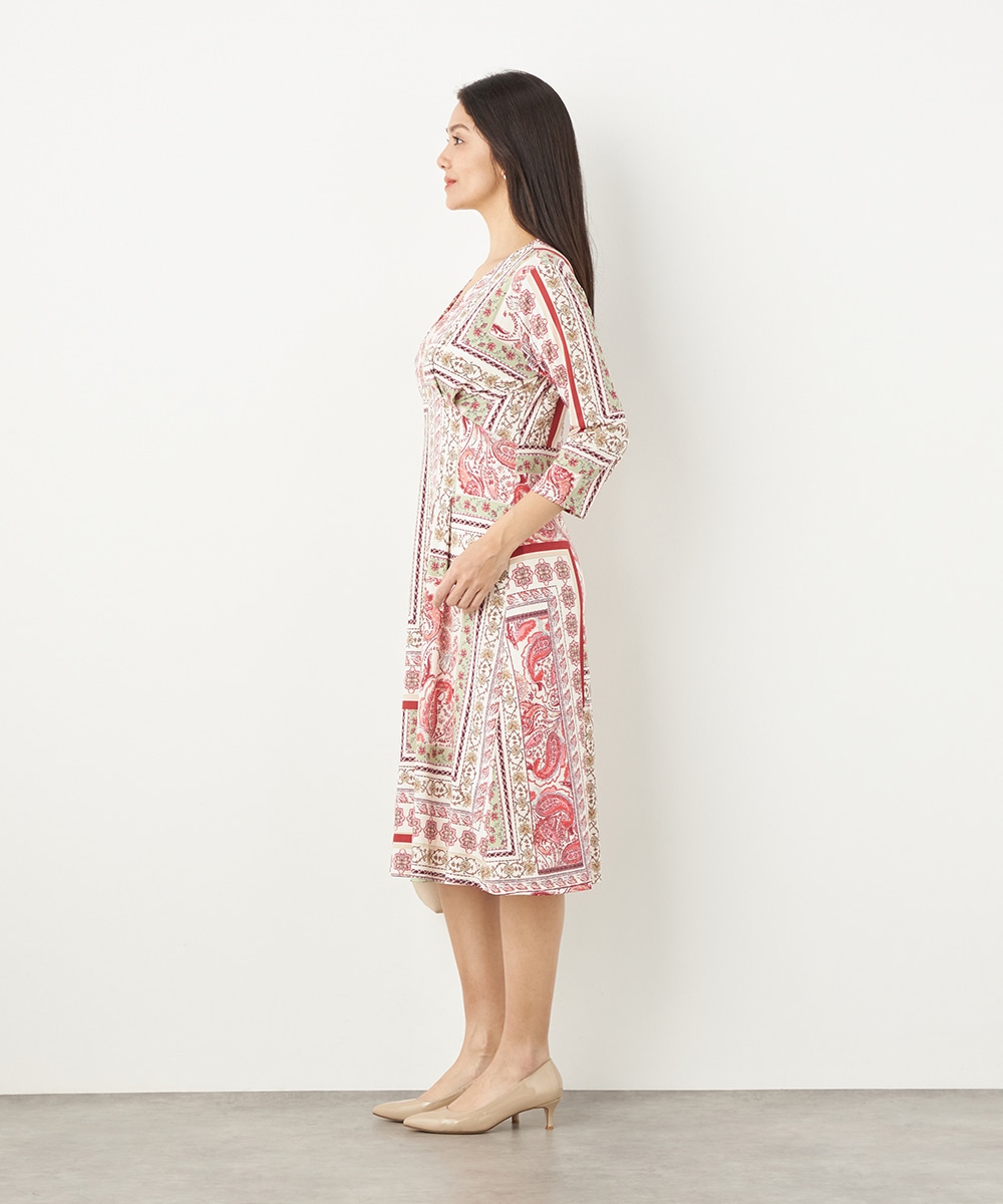 スカーフプリントジャージワンピース