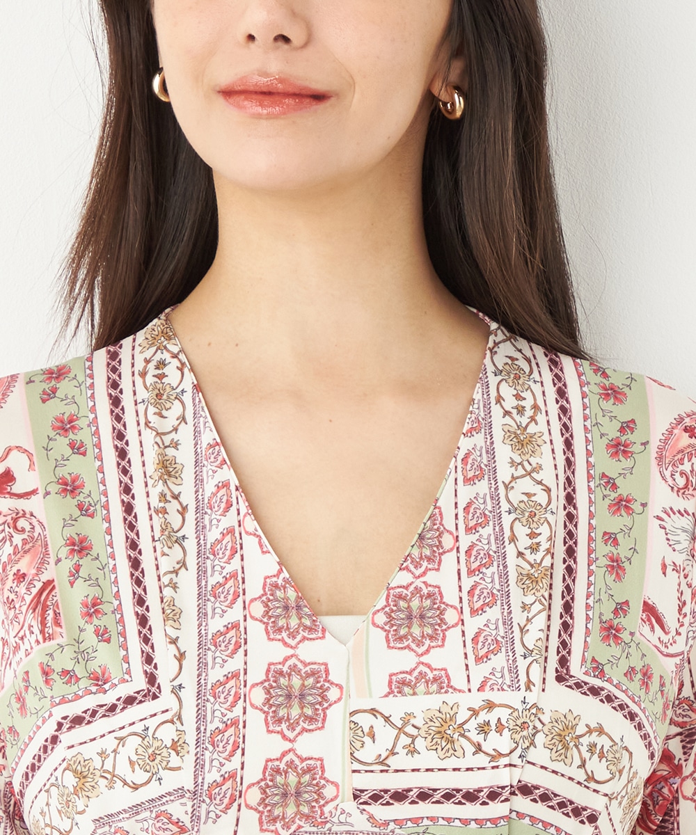 スカーフプリントジャージワンピース