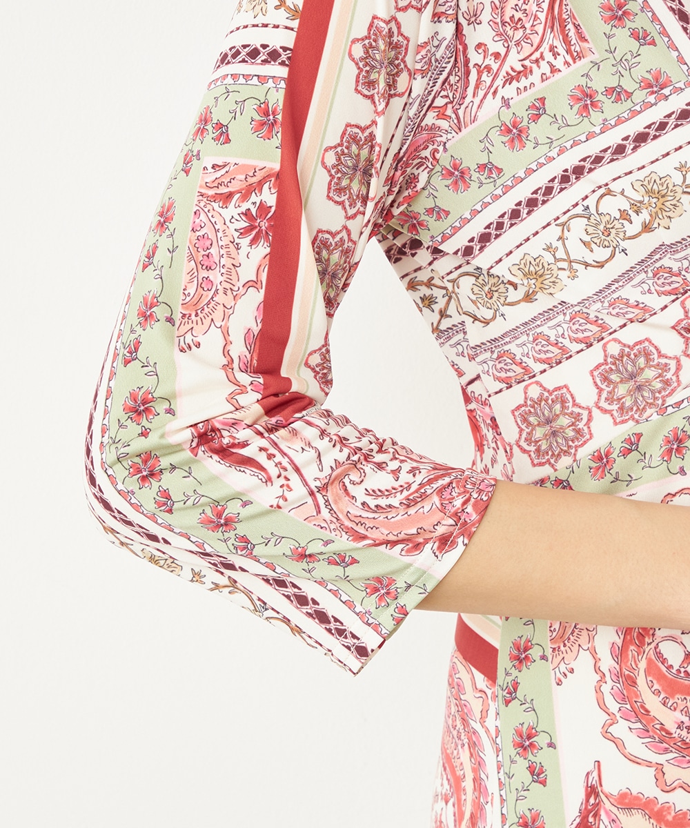 スカーフプリントジャージワンピース