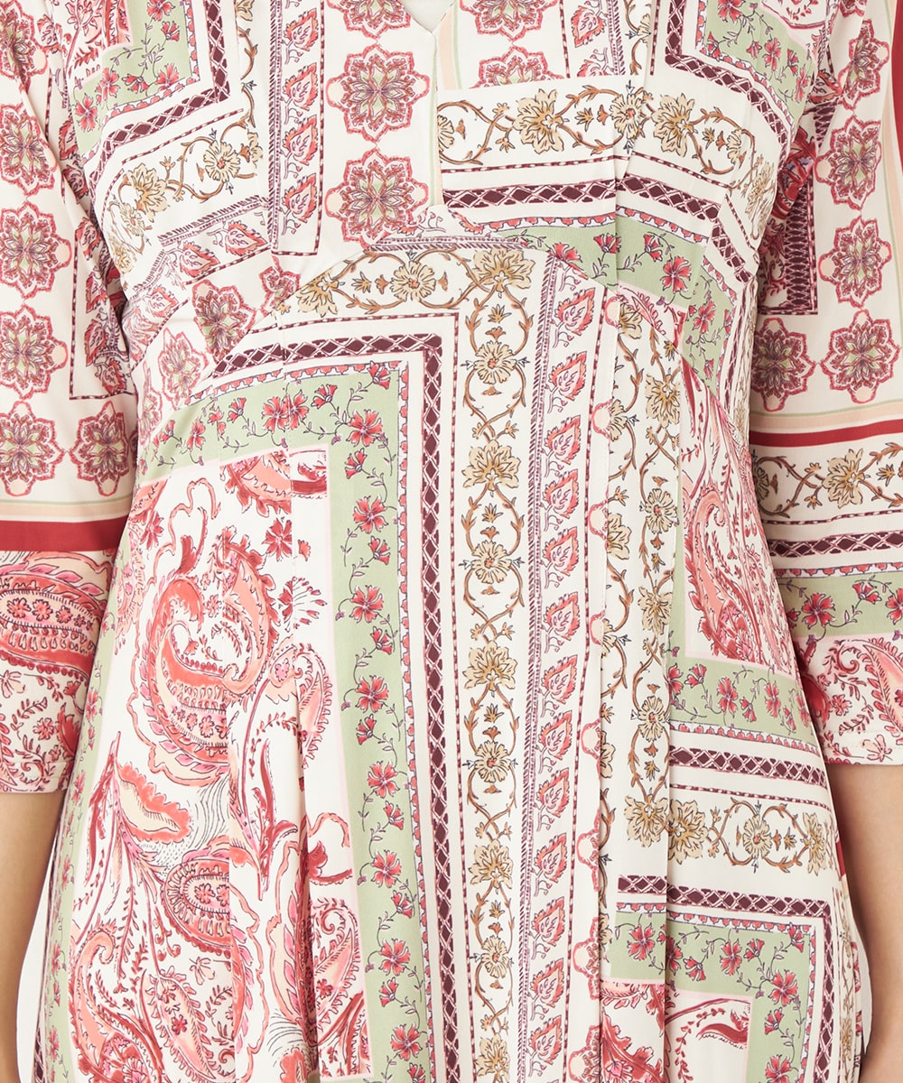 スカーフプリントジャージワンピース