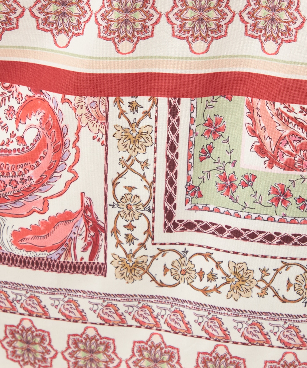 スカーフプリントジャージワンピース