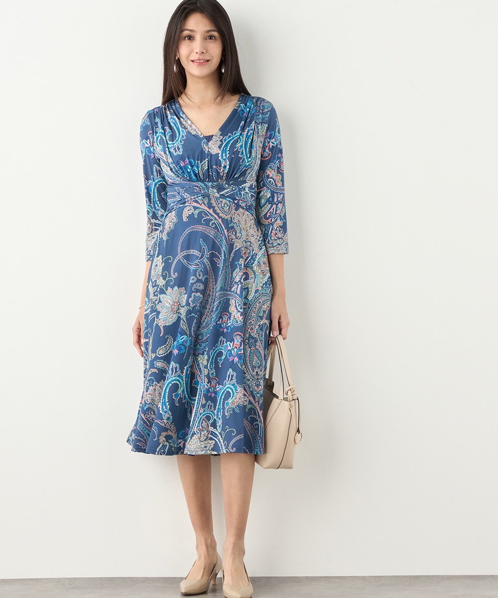 ペイズリープリントジャージワンピース