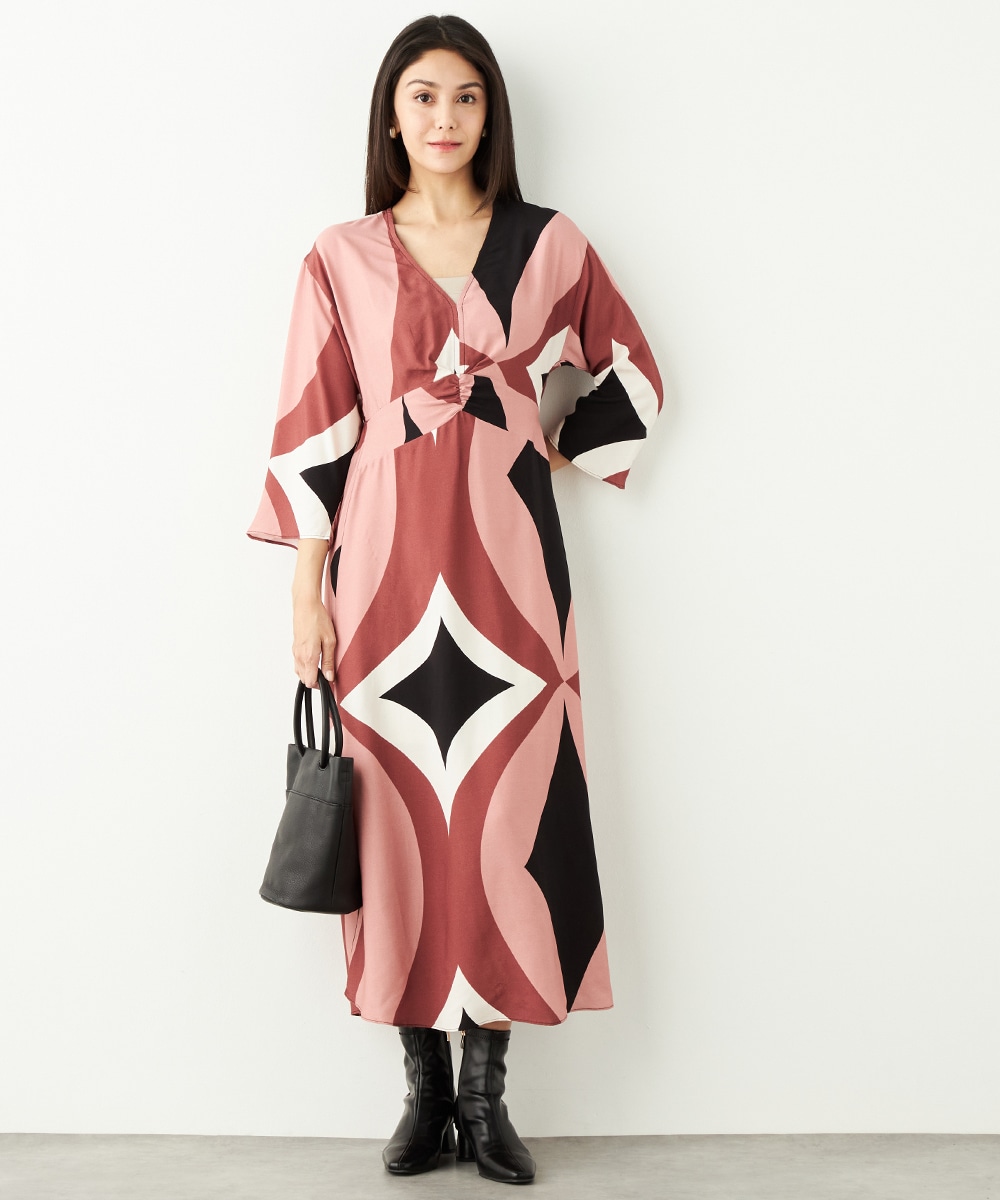 ビッグ幾何学プリントワンピース