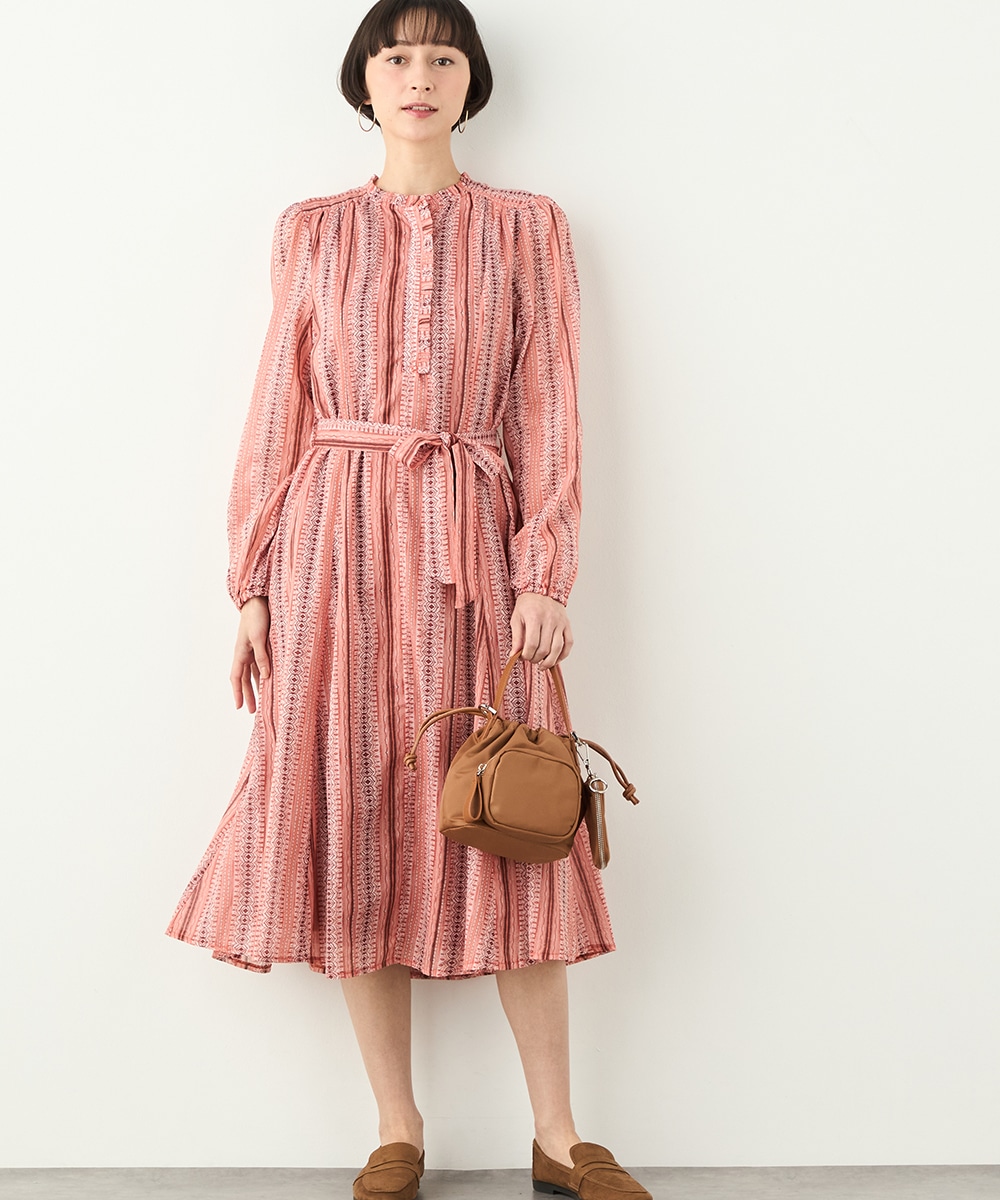 ストライプ幾何学プリントワンピース