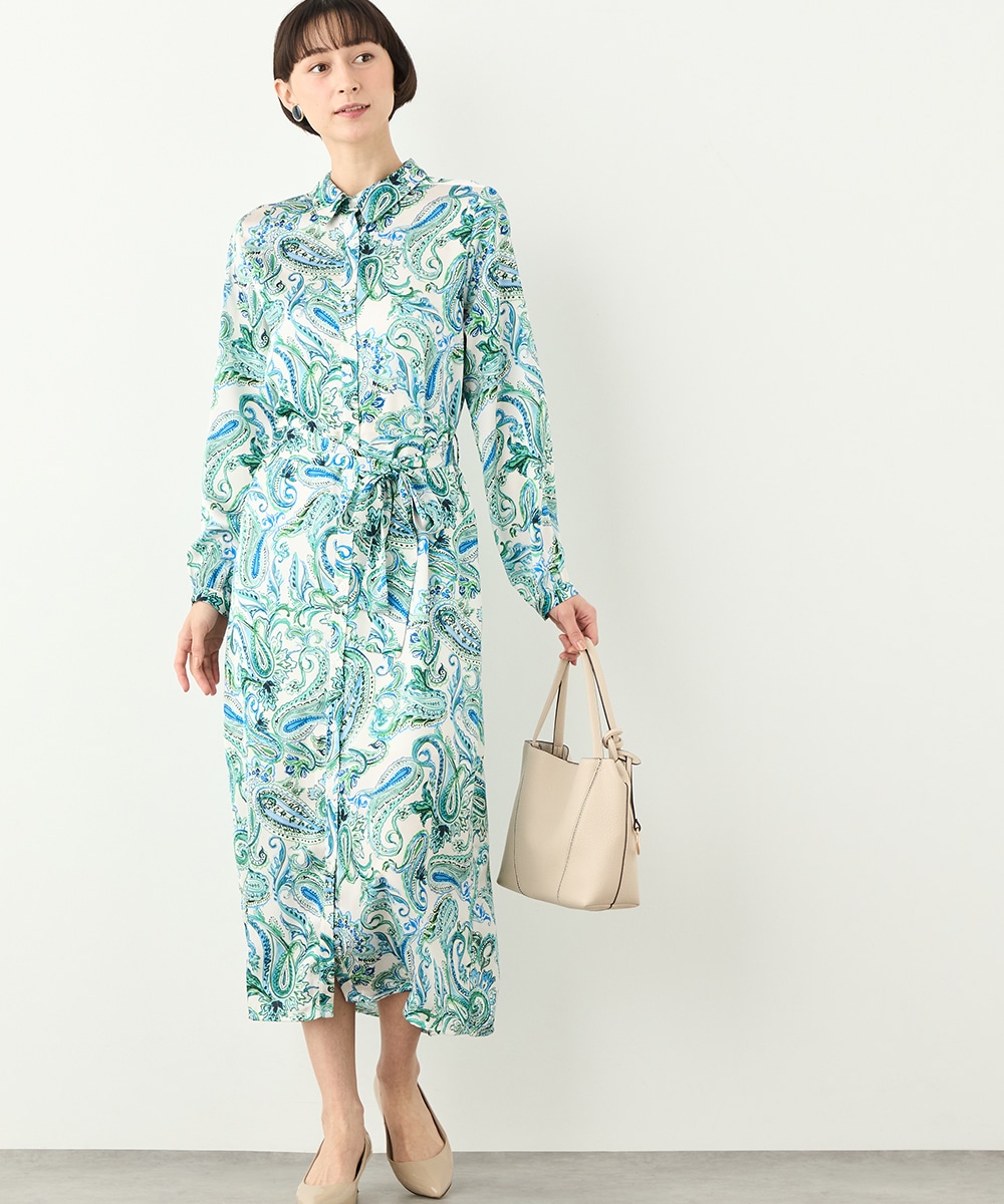ペイズリープリントシャツワンピース