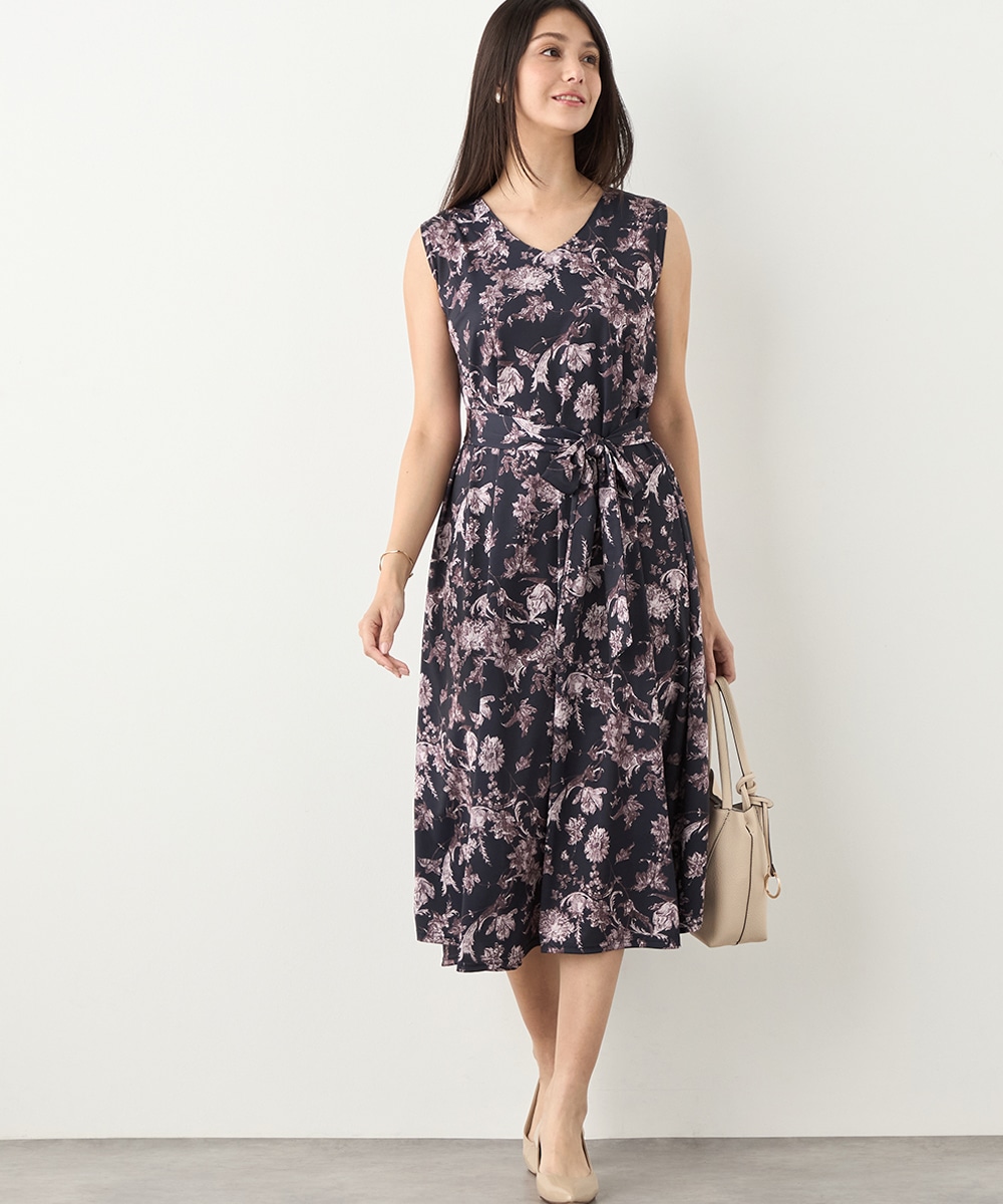 フラワープリントAラインジャージワンピース