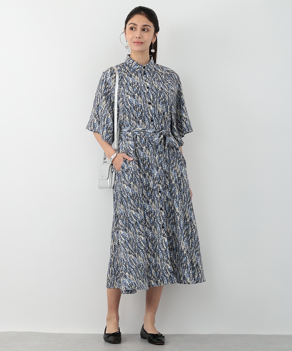 幾何学プリントAラインシャツワンピース