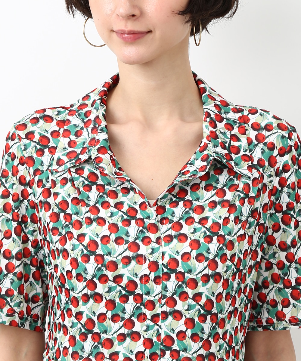 チェリーモチーフプリントジャージワンピース