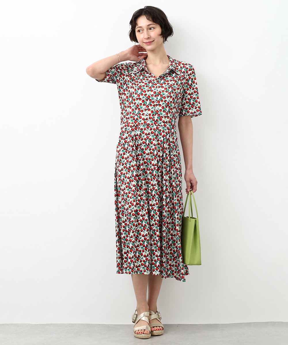 チェリーモチーフプリントジャージワンピース