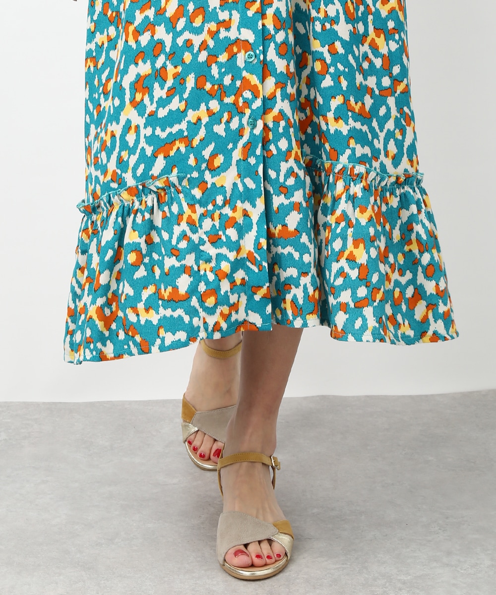 ぼかしプリントフレアスリーブワンピース