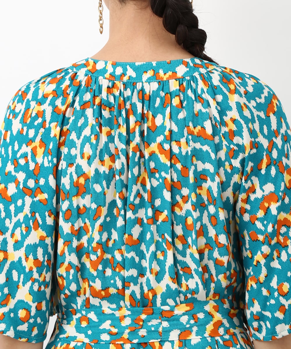 ぼかしプリントフレアスリーブワンピース