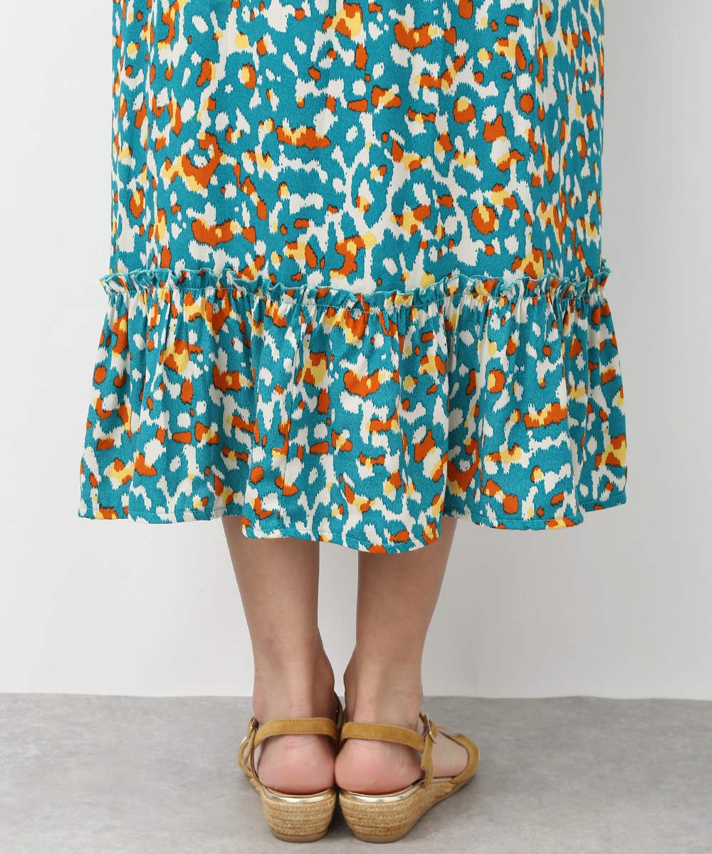 ぼかしプリントフレアスリーブワンピース