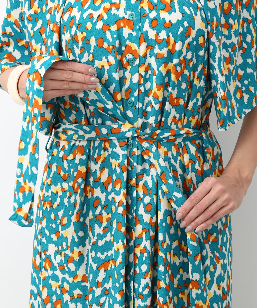 ぼかしプリントフレアスリーブワンピース